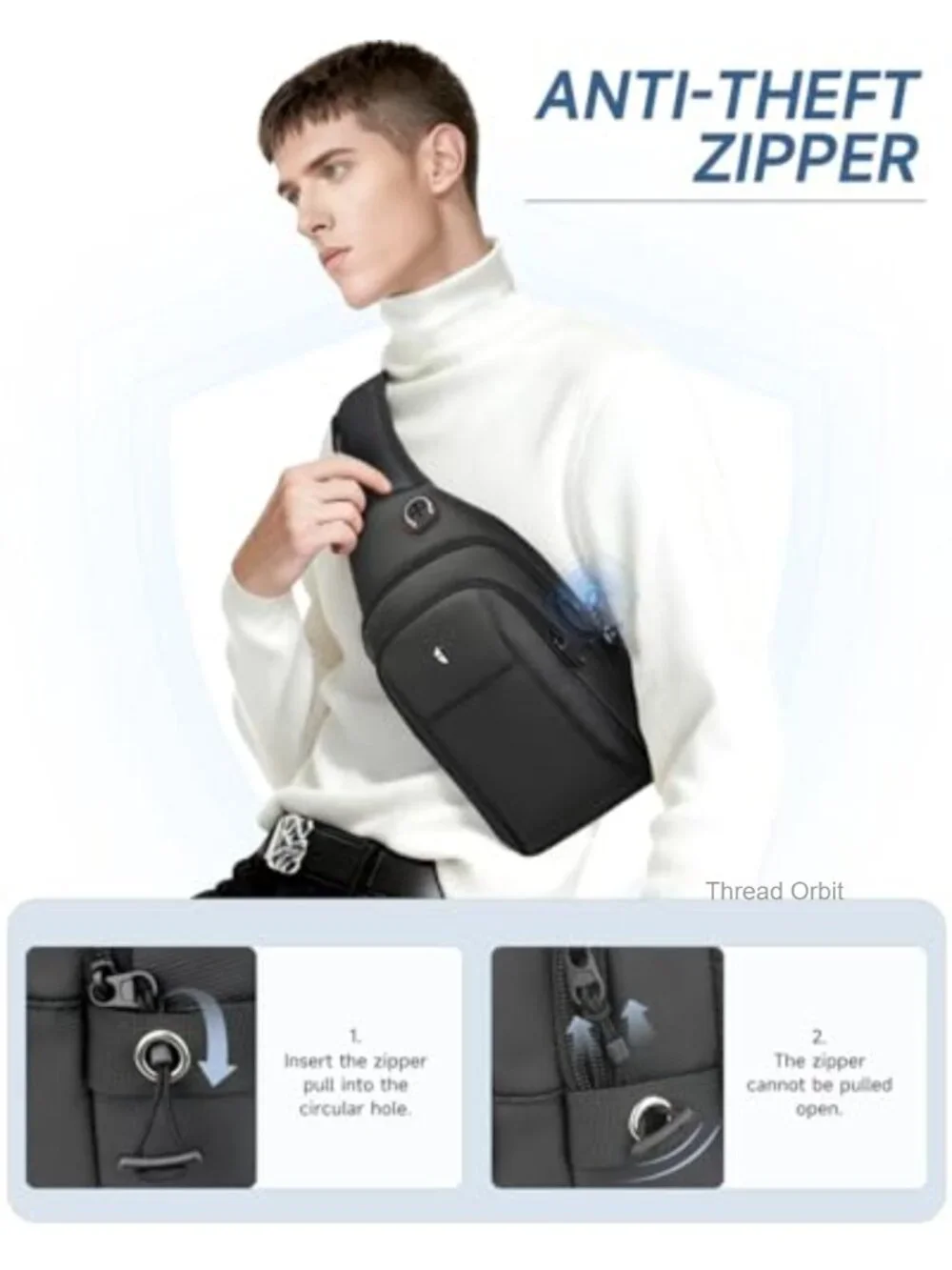 Anti Theft Crossbody Sling Bag with Lockable Zipper Water Resistant for Travel